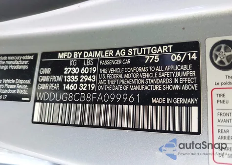 2015 Mercedes-Benz S 550 z USA, uszkodzony, nr VIN WDDUG8CB8FA099961